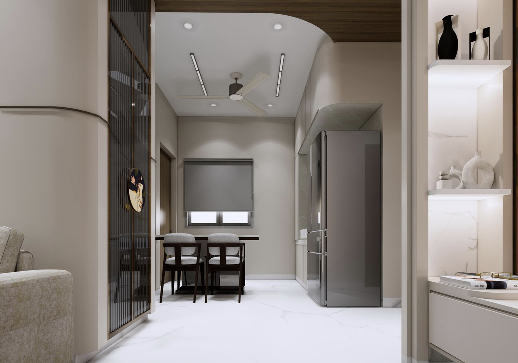 Delhi apartment — kitchen and dining