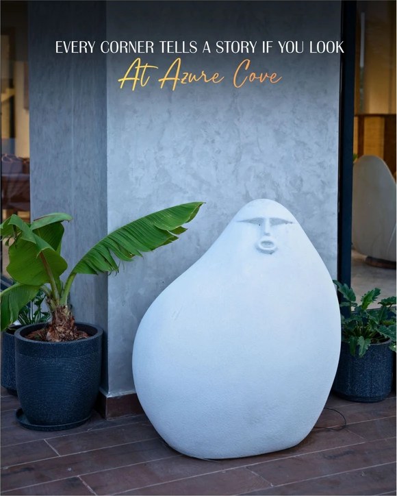 Azure Cove social creative — sculpture detail, 'Every corner tells a story'